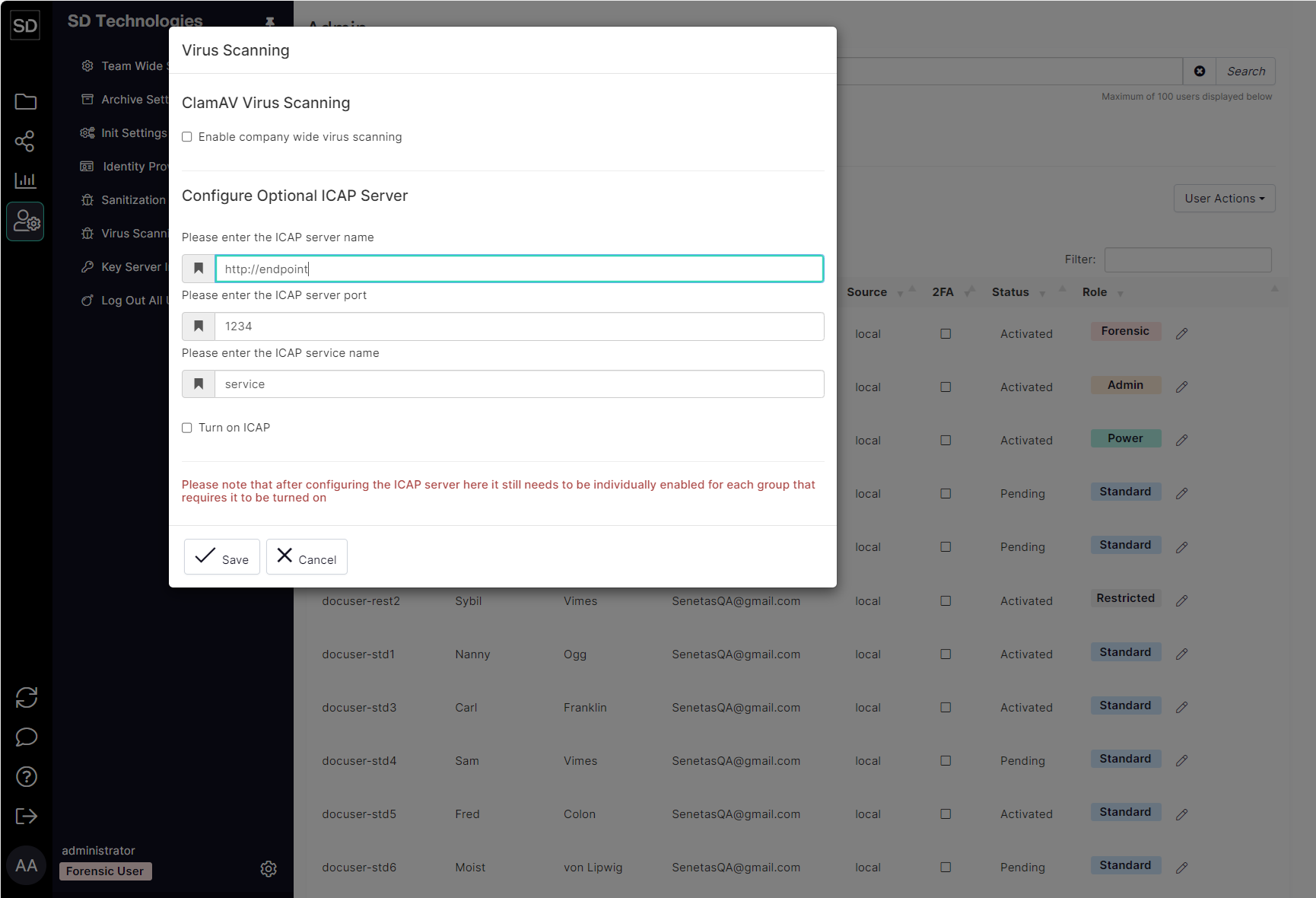 SureDrop Virus Scanning dialog 