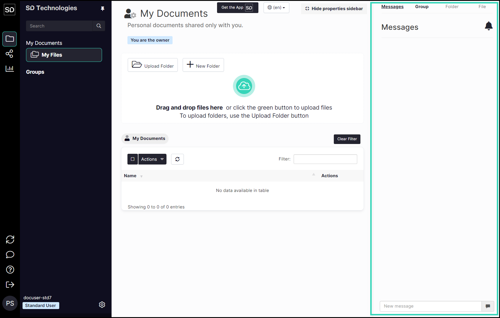 SureDrop user interface showing Properties Sidebar
