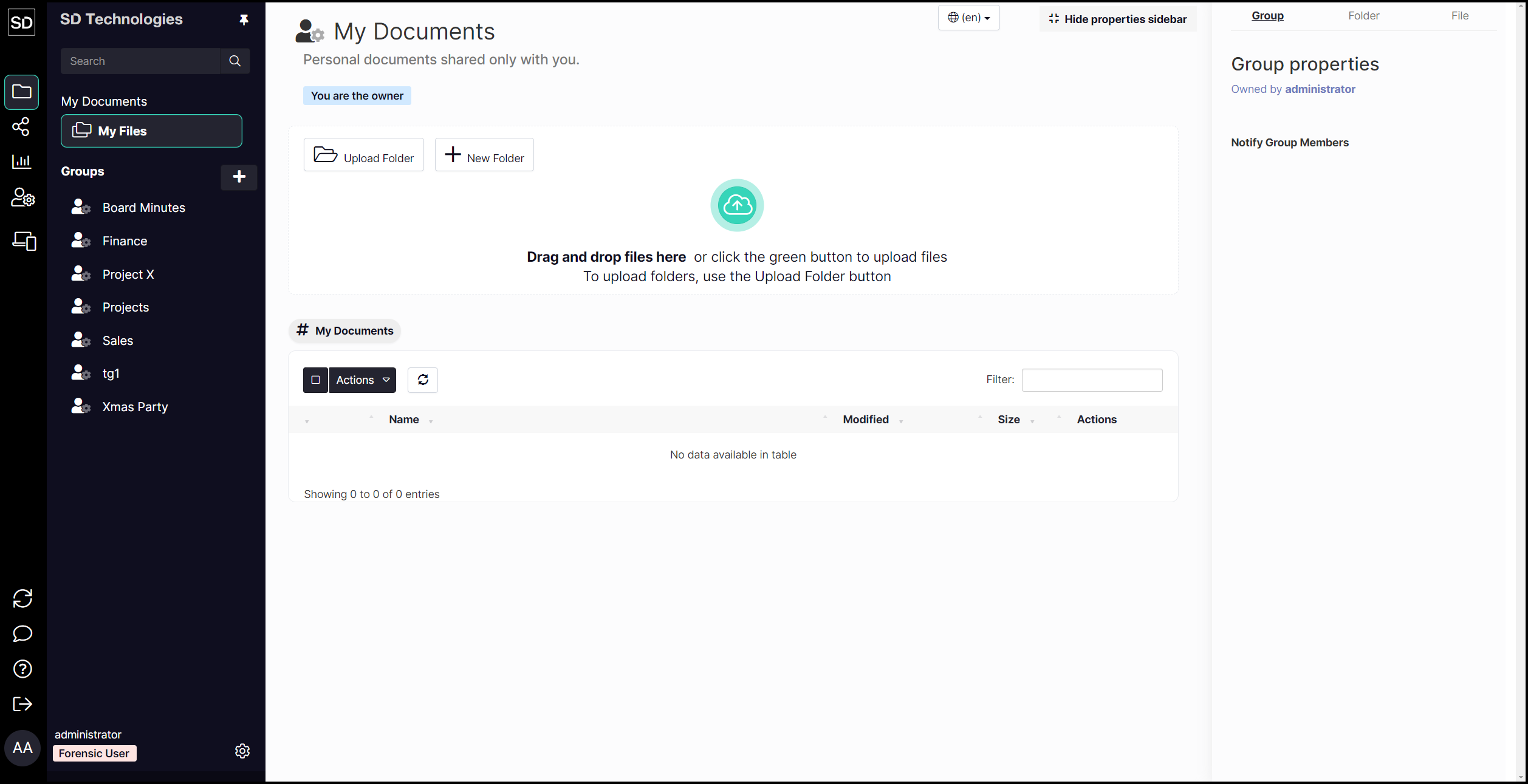 Example SureDrop user 'home page'